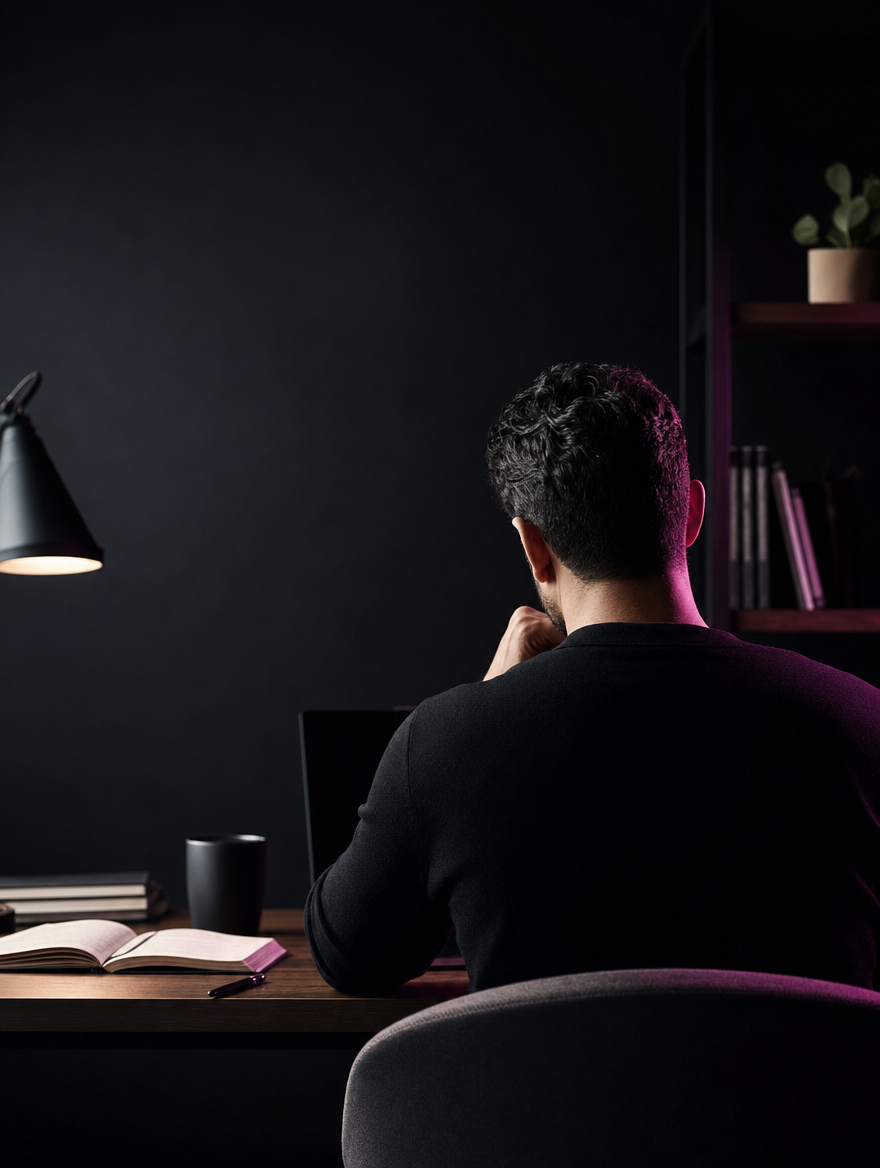 Sessione di coaching — studio moderno in penombra